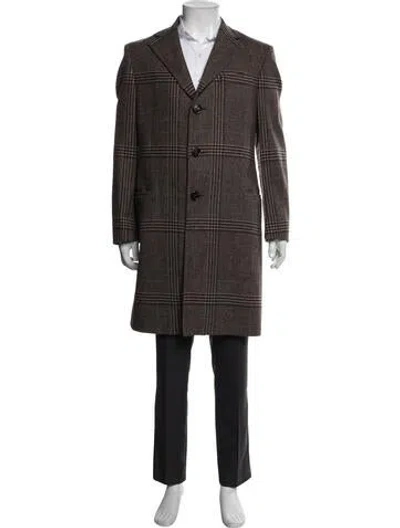 Pre-owned Burberry Lambswool Houndstooth Print Overcoat In Brown