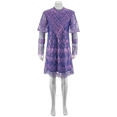 Burberry Laminated Lace Cape Sleeve Dress In Bright Purple