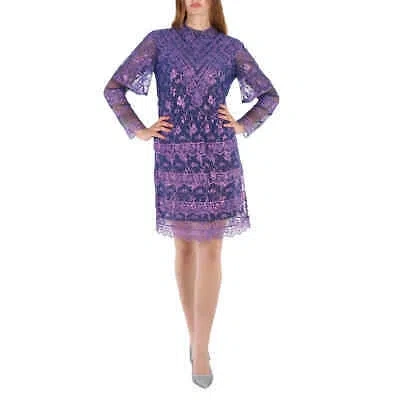 Pre-owned Burberry Laminated Lace Cape Sleeve Dress In Bright Purple