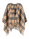 Burberry Wool And Cashmere Cape With Check Pattern In Gray
