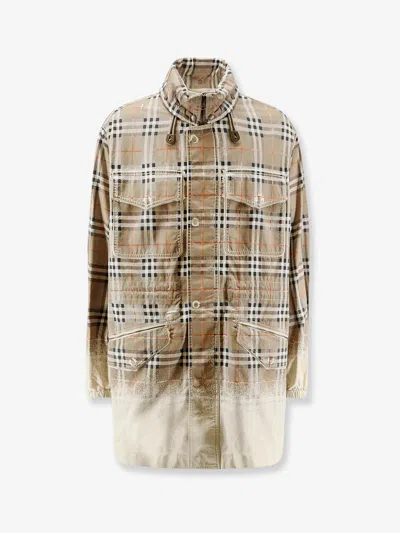 Burberry Lancaster Cotton Coat Check Pattern Hood In Multi