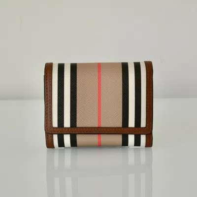 Pre-owned Burberry Lancaster Icon Strip Vintage Check Bi - Fold Wallet In Black