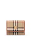 Burberry Check And Leather Small Folding Wallet In Grey