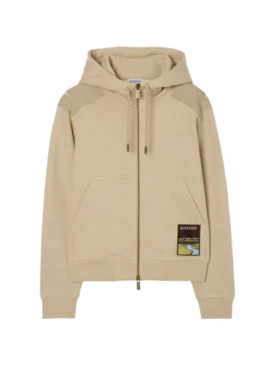 Burberry Landscape-label Zip Hoodie In Neutral