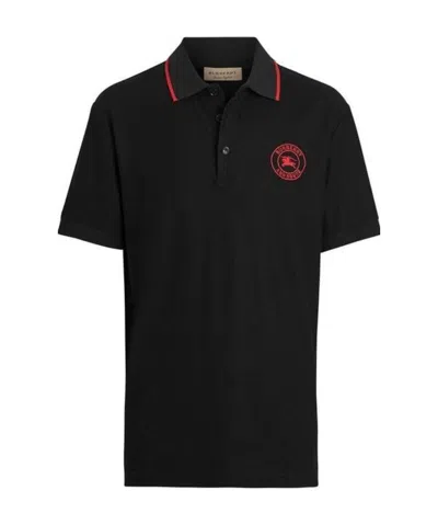 Burberry Lapel Embroidered Polo Shirt In Black