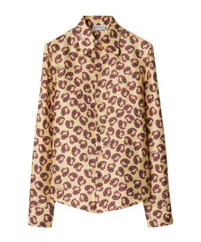 Burberry Lapel Long-sleeved Shirt In Sand Color