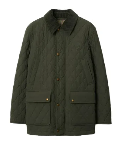 Burberry Lapel Quilted Cotton Suit In Military Green