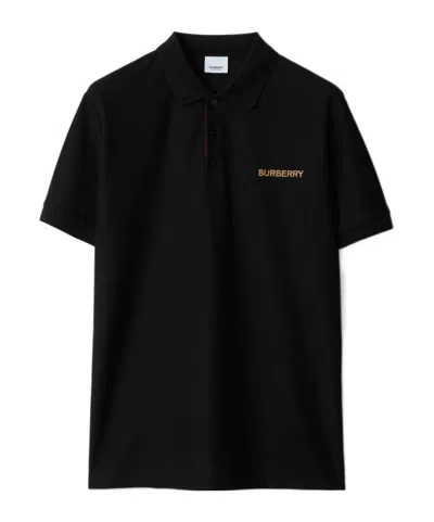 Burberry Lapel Short-sleeved Polo Shirt In Black