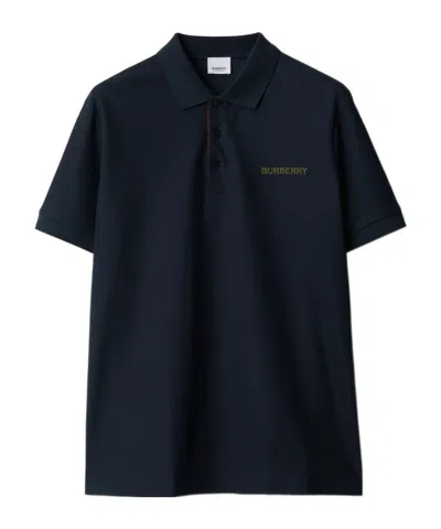 Burberry Lapel Short-sleeved Polo Shirt In Blue
