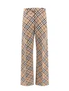 Burberry Wool Blend Trouser With Iconic Check Print In Linden