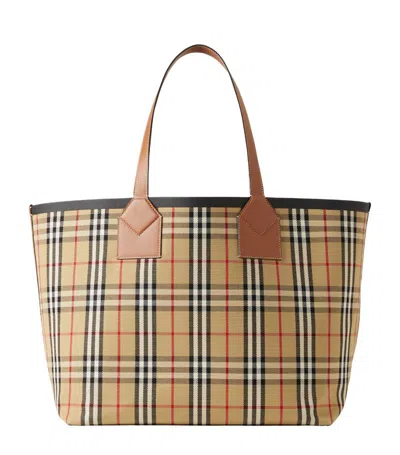 Burberry Large Canvas And Leather London Tote Bag In Briar Brown/black