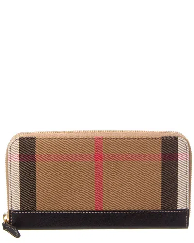 Burberry Large Canvas & Leather Zip Around Wallet In Brown