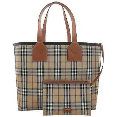 Pre-owned Burberry Large Check Cotton Canvas London Tote Bag - Briar Brown/black