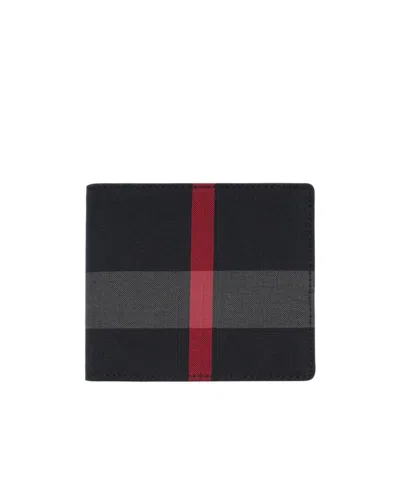 Burberry Large Check Double Folding Wallet In Black