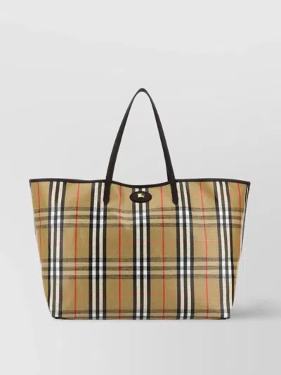 BURBERRY LARGE CHECK PATTERN CANVAS SHOPPING BAG