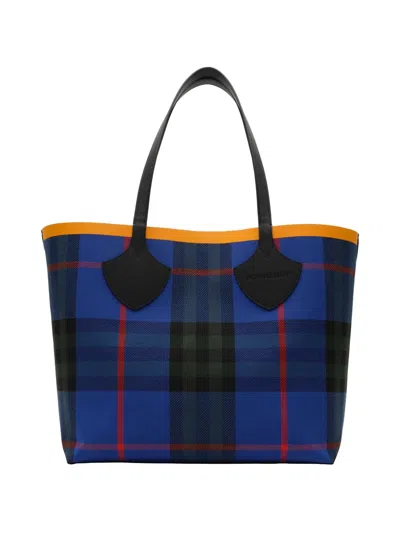 Burberry Large Check Tote In Blue