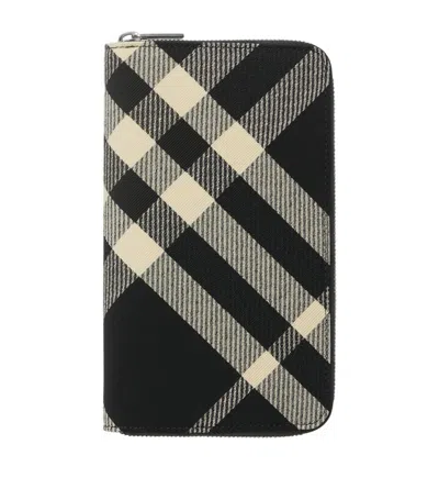 Burberry Large Check Zip Wallet In Black