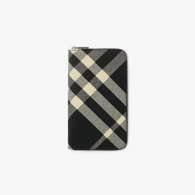 Burberry Large Check Zip Wallet In Black/calico