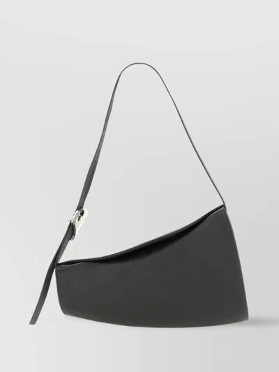 Burberry Large Curved Shoulder Bag With Textured Finish In Black