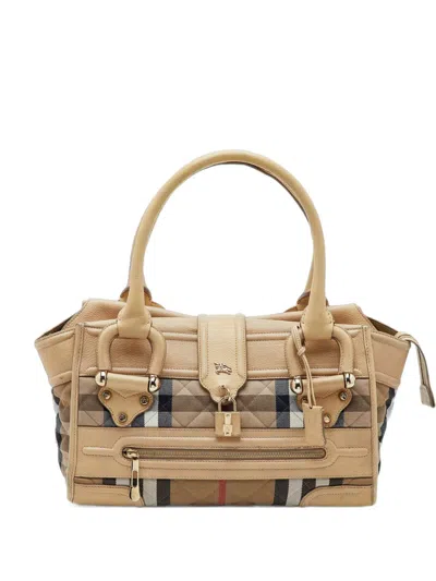 Pre-owned Burberry Large Manor House Check Quilted Satchel In Neutrals