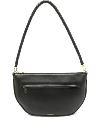 Pre-owned Burberry Large Plongé Braided-strap Leather Shoulder Bag In Black