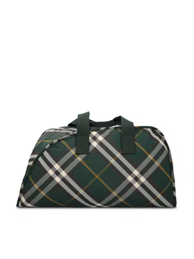 Burberry Large Shield Check-pattern Zipped Duffle Bag In Green
