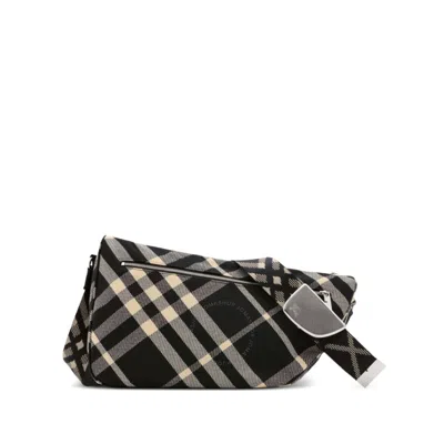Burberry Large Shield Checked Messenger Bag In Black