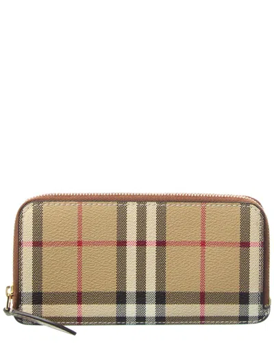 Burberry Large Vintage Check E-canvas & Leather Card Case In Brown