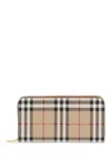 Burberry Compact Wallet With Zip In Beige Polyurethane Tartan Pattern In Beige