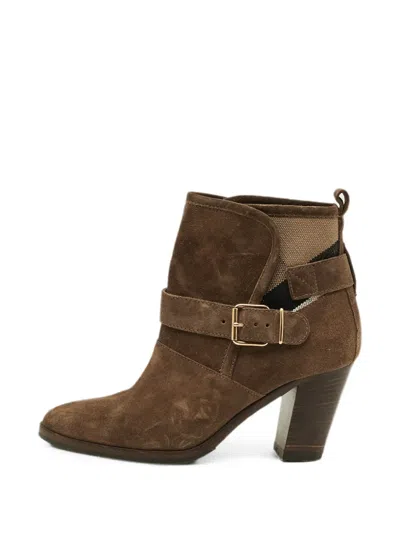 Pre-owned Burberry Larina Buckled Ankle Boots In Brown