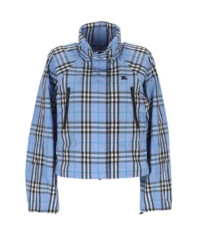 Burberry Layham Checked Hooded Jacket In Blue