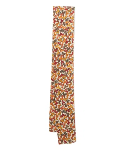 Pre-owned Burberry Leaf-print Silk Scarf In Orange