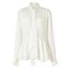 BURBERRY BURBERRY LEAH SILK TIE-NECK PEPLUM BLOUSE IN NATURAL WHITE