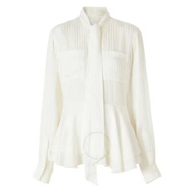 Burberry Leah Silk Tie-neck Peplum Blouse In Natural White