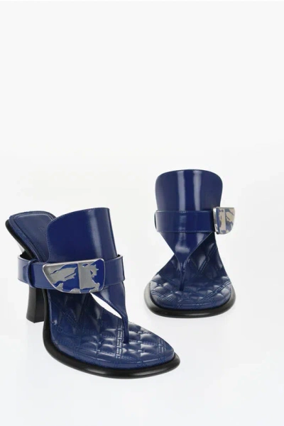 Burberry Leather Alf Bay Thong Sandals With Quilted Inner 11cm In Blue