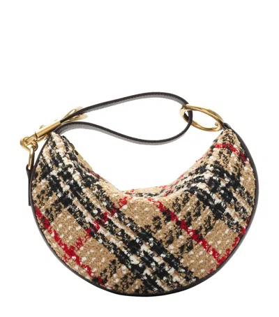 Burberry Leather And Bouclé Knight Arc Shoulder Bag In Sand
