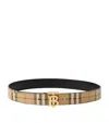 Burberry Check And Leather Reversible Tb Belt In Beige
