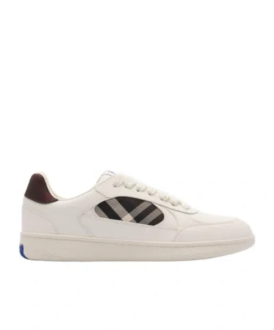 Burberry Low Leather Sneakers With Check Detail In White