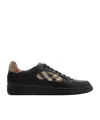 Burberry Leather And Check Terrace Sneakers​ In Black/sand