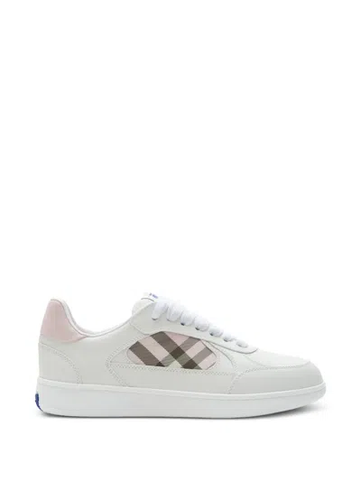 Burberry Check Pattern Sneakers Slip On Rubber Sole In White