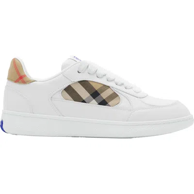 BURBERRY BURBERRY LEATHER AND CHECK TERRACE SNEAKERS