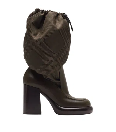 Burberry Leather And Nylon Check Ankle Boots 95 In Snug