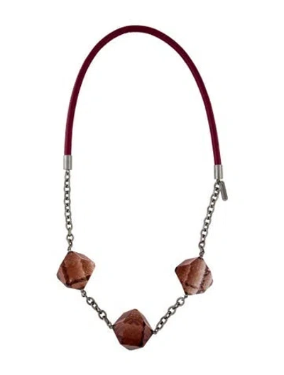 Pre-owned Burberry Leather & Resin Cube Station Necklace, 30" In Red