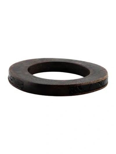 Pre-owned Burberry Leather & Wood Bangle Bracelet, 7.5" In Brown