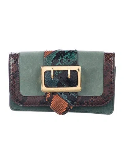 Pre-owned Burberry Leather Animal Print Continental Wallet In Green