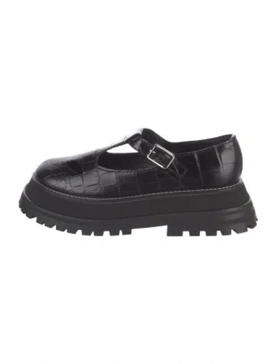 Pre-owned Burberry Leather Animal Print Mary Jane Flats In Black
