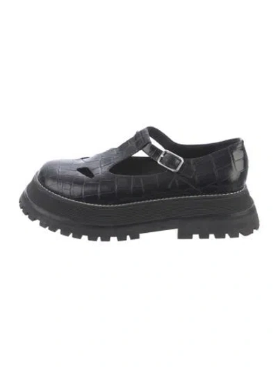 Pre-owned Burberry Leather Animal Print Mary Jane Flats In Black