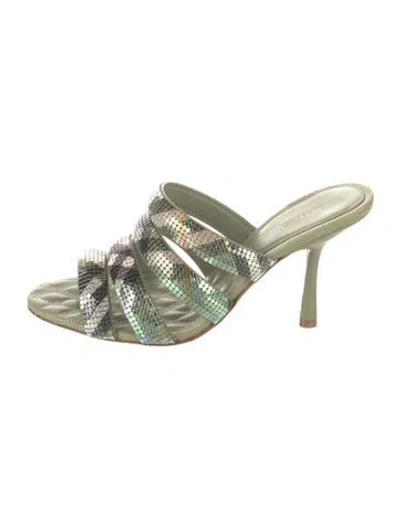 Pre-owned Burberry Leather Animal Print Slides In Green