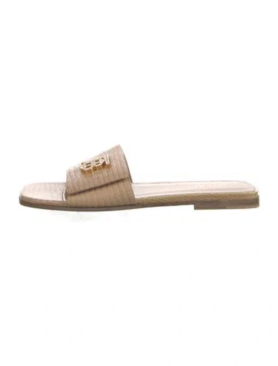 Pre-owned Burberry Leather Animal Print Slides In Neutrals