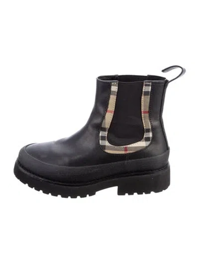 Pre-owned Burberry Babies' Leather Ankle Boots In Black